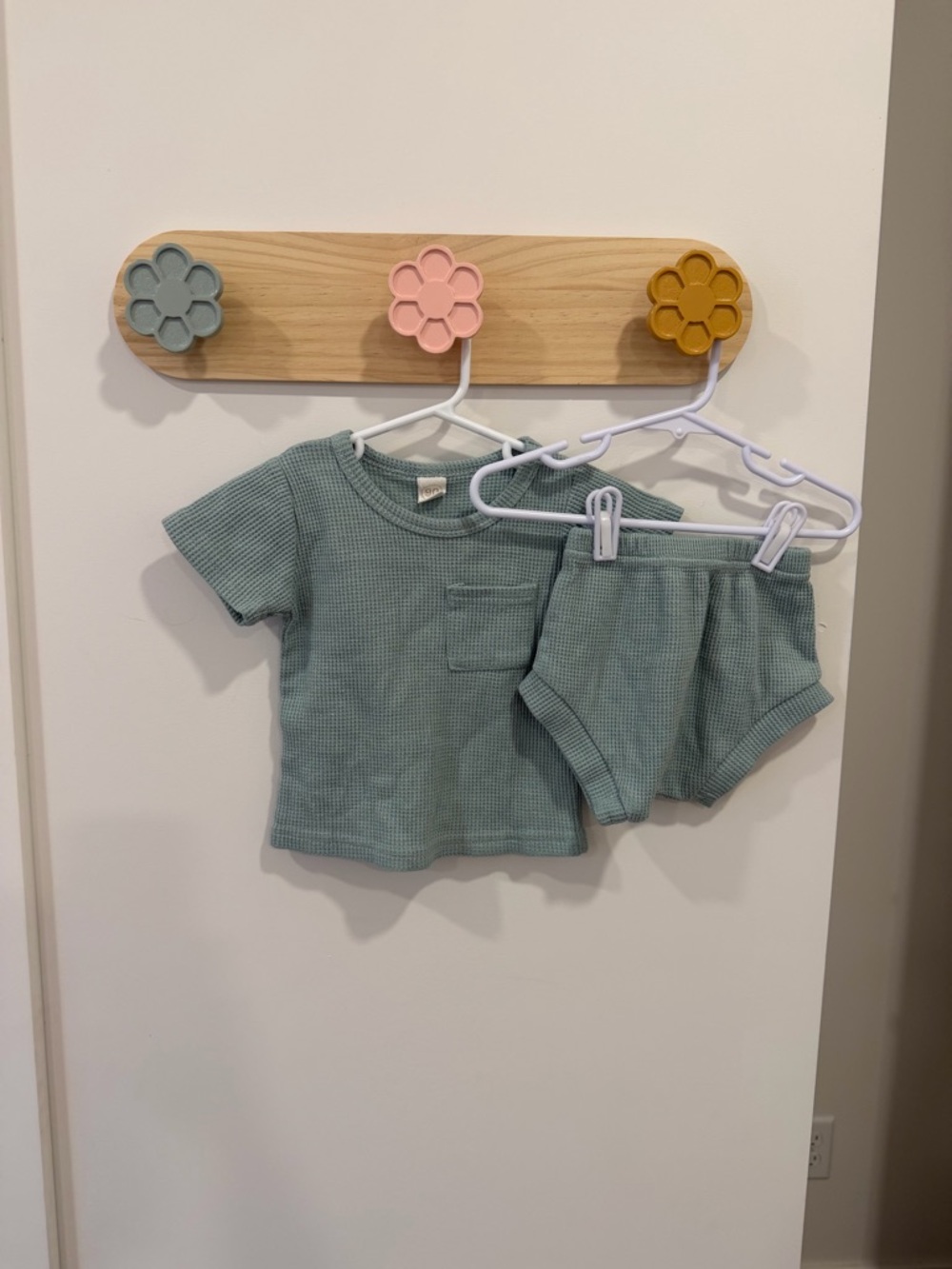 Waffle Knit Tee and Shorts Set in Sage Green-summer set